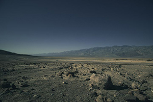 A desolate, almost lunar landscape.