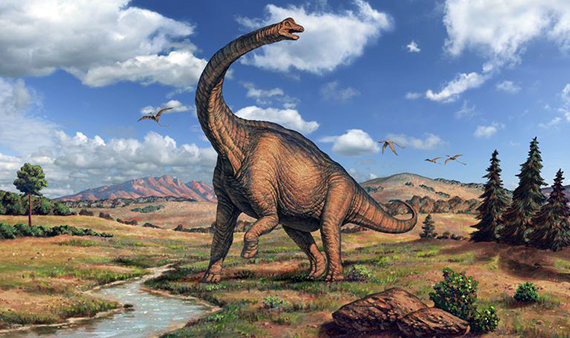 An artist's concept of the brachiosaurus in nature