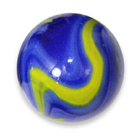 a blue marble with a yellow wave running through it