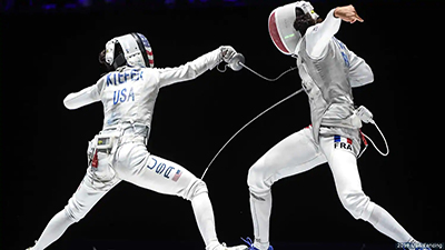 A Fencing match beteween the US and France.