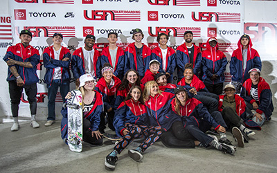 The US 2020 olympic skateboarding teaem.