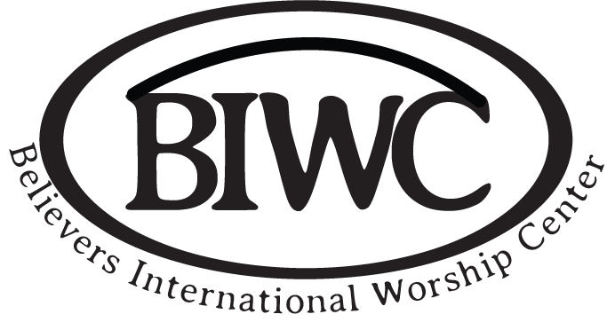 A logo for the Believer's International Worship center. It consists of an oval with BWIC contained within, with an arch connecting the B and C. Underneath it reads Believer's International Worship Center, stretching with the shape of the oval.