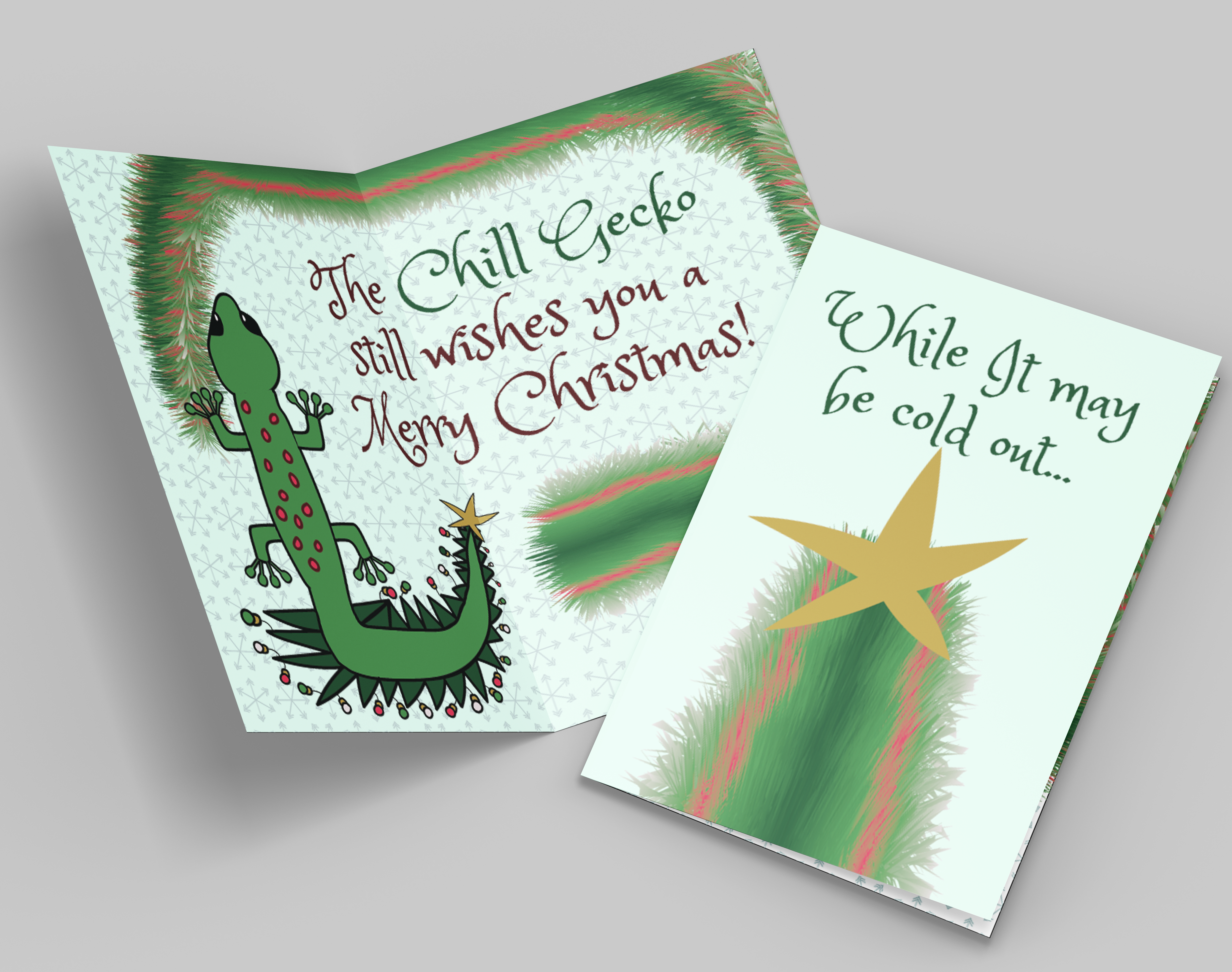 A Mockup featuring a christmas card from the Chill Gecko.