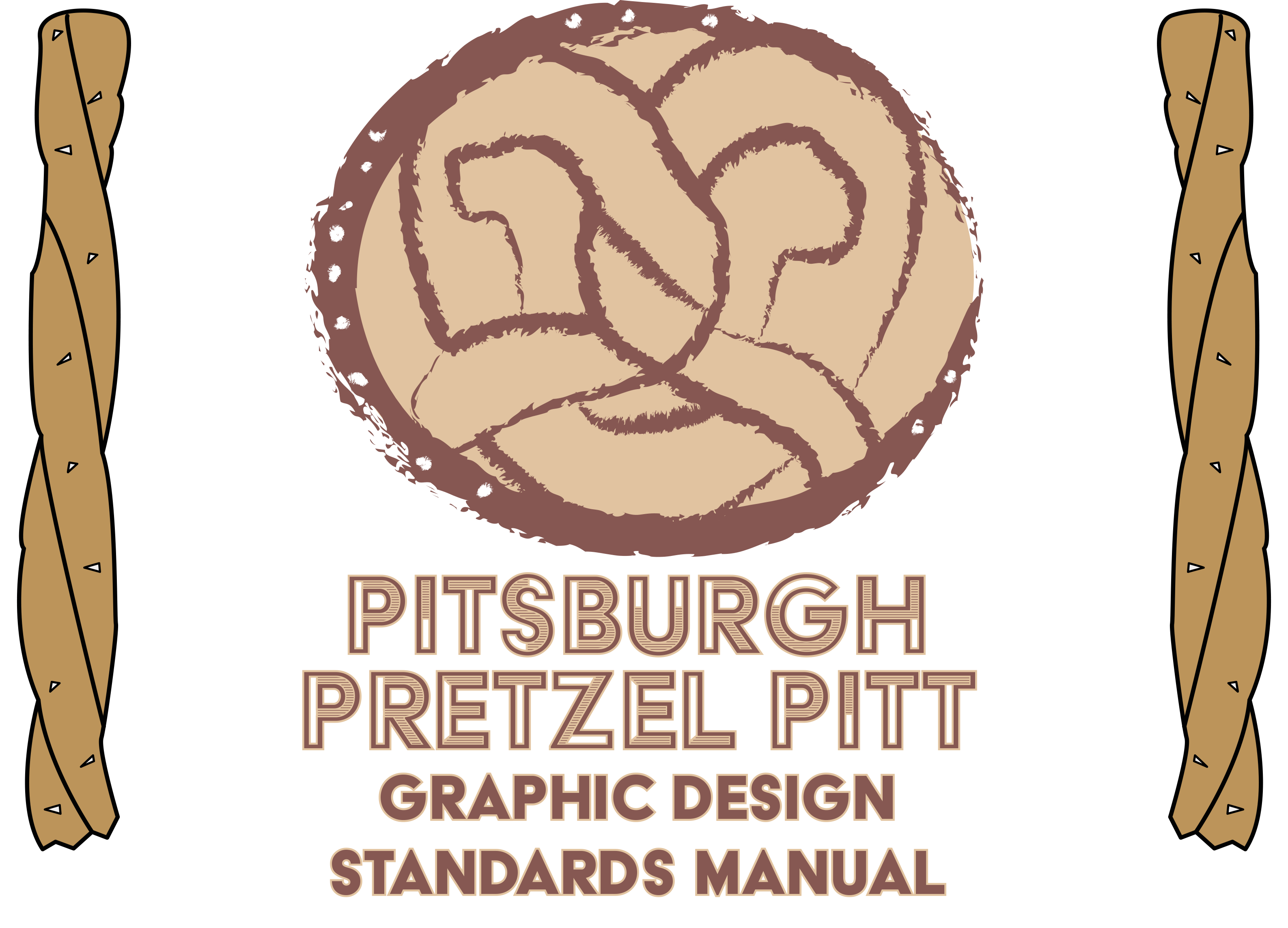 The front page of the Pittsburgh Pretzel Pitt Graphic Design Manual, featuring its crisp pretzel logo alongside a description denoting its status as the graphic design manual