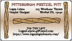 The front of the Pittsburgh Pretzel Pitt Business Card