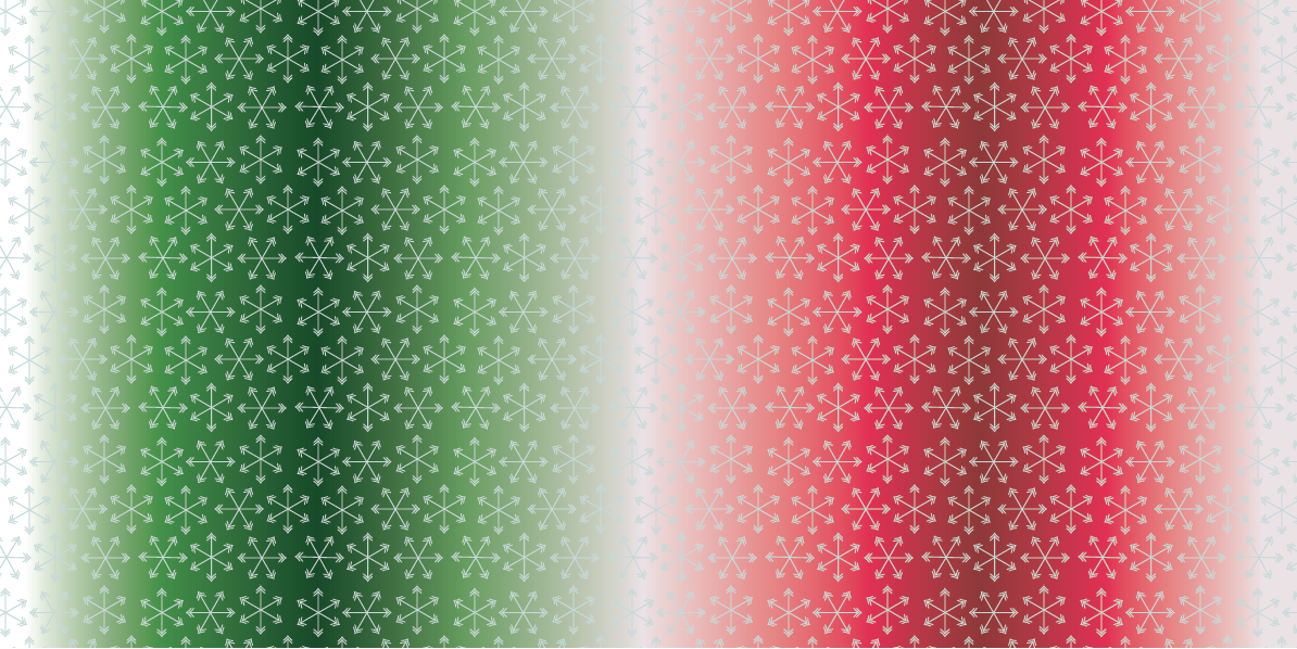 Wrapping paper texture, moving from green to red with snowflakes in the background.