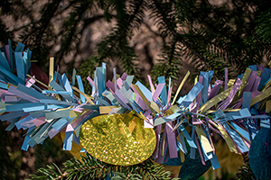 a close-up of confetti in the shape of an egg